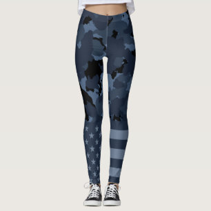 Leggings Camo de noche militar con bandera estadounidense