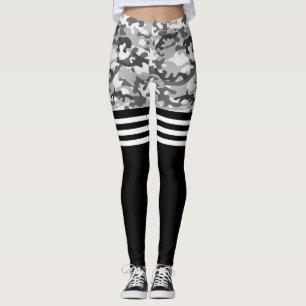 Leggings Camo gris y banda triple blanca