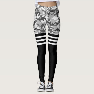Leggings Camo gris y banda triple blanca