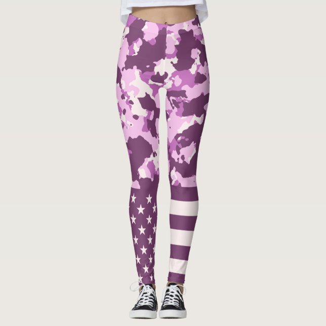 Leggings Camo rosa de la bandera estadounidense (Anverso)