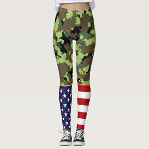 Leggings Camo verde militar brillante con bandera de los Es