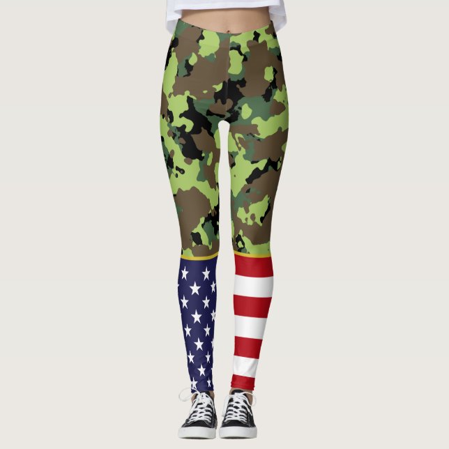 Leggings Camo verde militar brillante con bandera de los Es (Anverso)