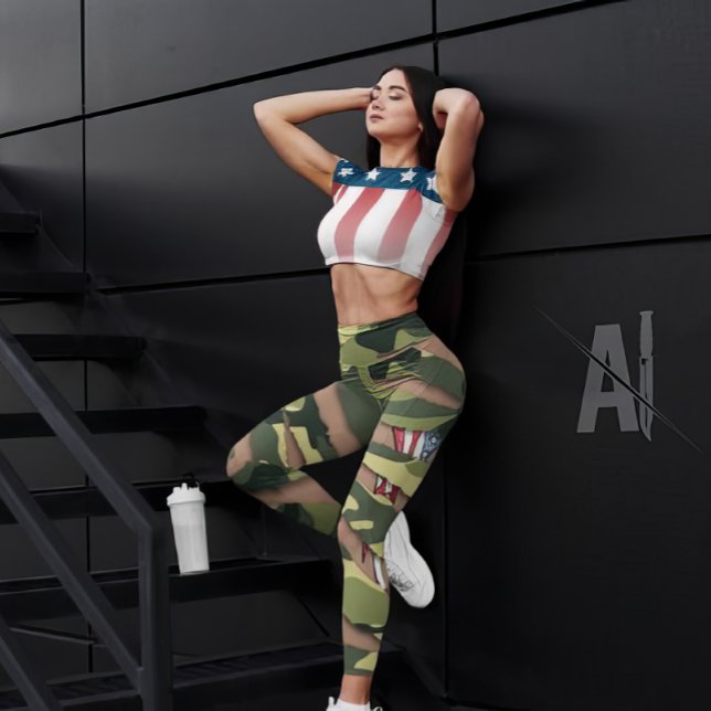 Leggings Camo verde, patrón tigre, bandera de tatuaje de EE (Subido por el creador)
