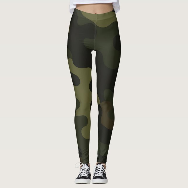 Leggings Camo Yoga Earthy Green Browns Black Accents Modern (Anverso)