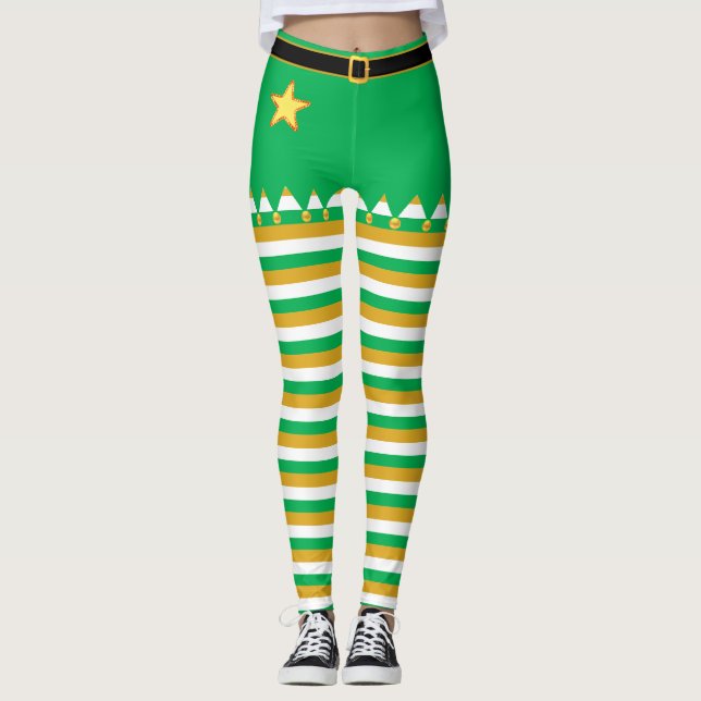Leggings Campanas de Navidad en Verde Dorado Blanco (Anverso)