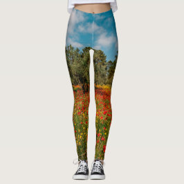 Leggings campo con flores y árboles