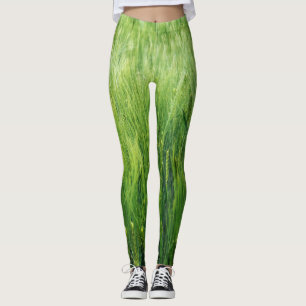 Leggings Campo de cebada verde, cierre de primavera.