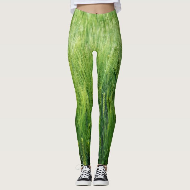 Leggings Campo de cebada verde, cierre de primavera. (Anverso)