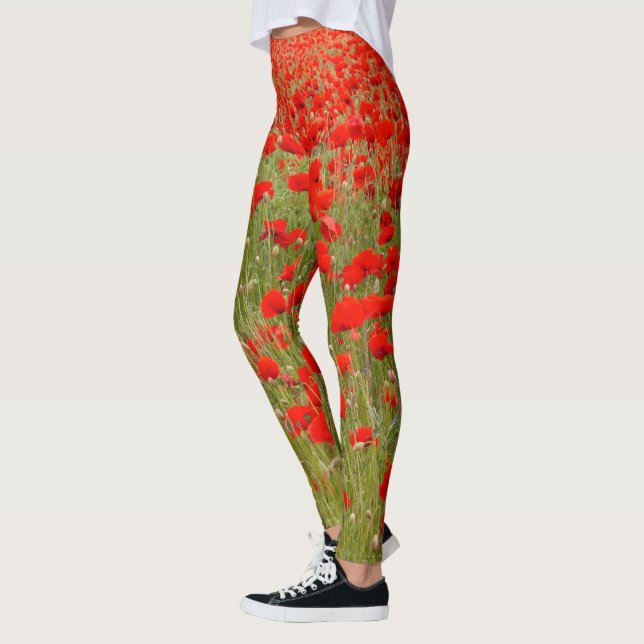 Leggings Campo de flores de amapola roja atadas (Izquierda)