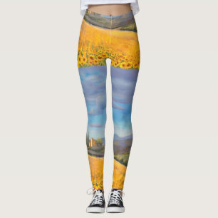 Leggings Campo de girasoles y cielo azul violeta en impresi