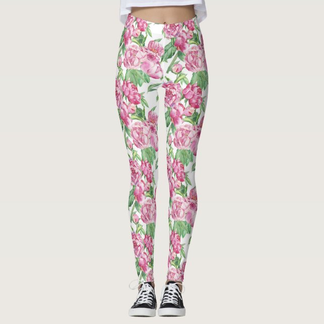 Leggings Campo de peonía de color de agua (Anverso)