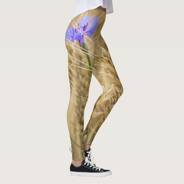 Leggings Campo de trigo de verano con flores azules (Derecha)