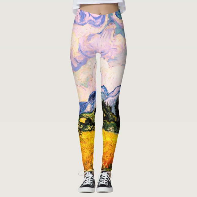 Leggings Campo de trigo Vincent Van Gogh con cipreses (Anverso)