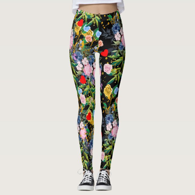 Leggings Campo negro de rosas blandos| rosas (Anverso)