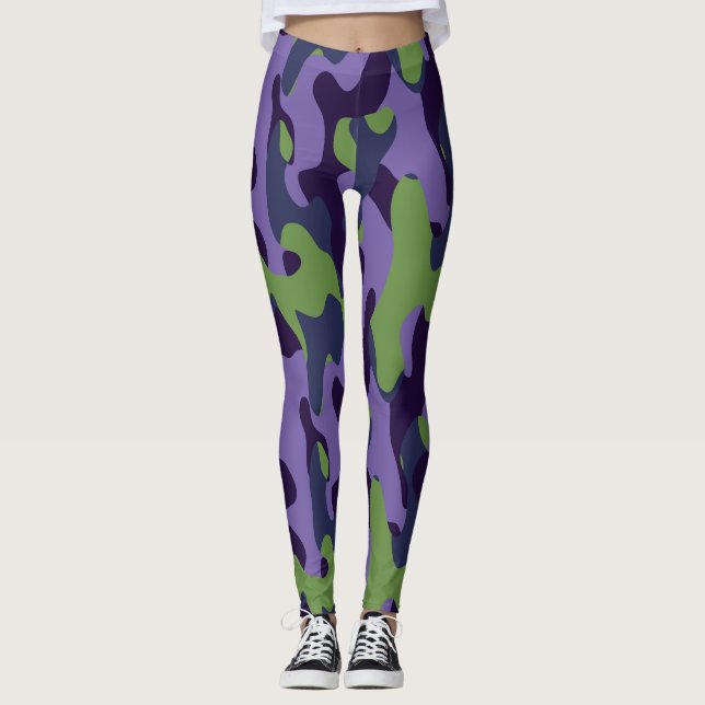 Leggings Camuflaje abstracto verde morado y azul (Anverso)