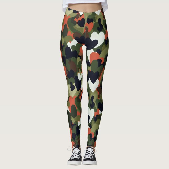 Leggings Camuflaje del corazón del patrón verde (Anverso)