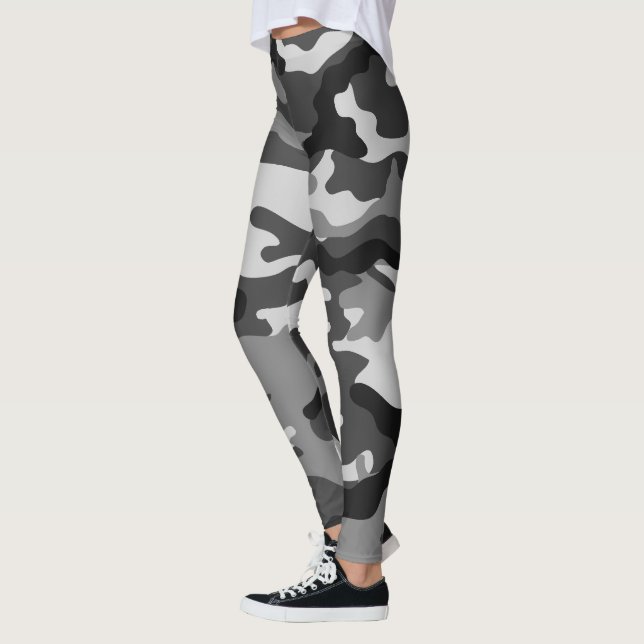 Leggings Camuflaje negro, gris del ejército, diseño gráfico (Izquierda)