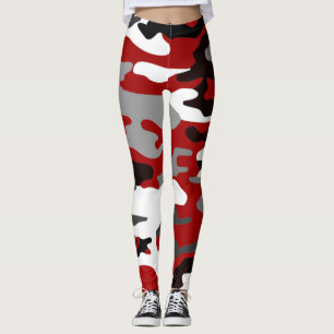 Leggings Camuflaje negro, gris y rojo, diseño gráfico 019.