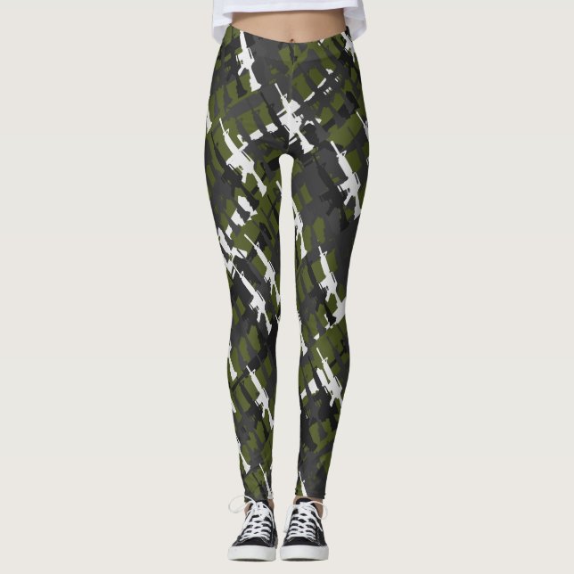 Leggings Camuflaje Rifles Estilo Militar Gun Camo Verde (Anverso)