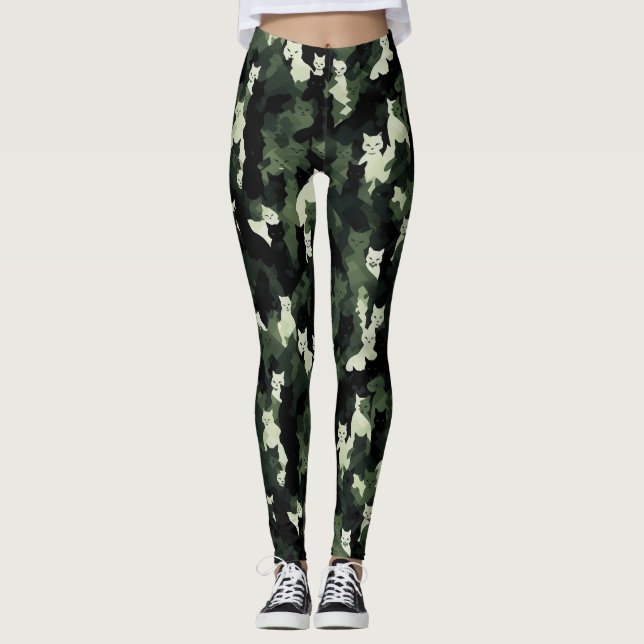 Leggings Camuflaje verde del patrón del gato (Anverso)