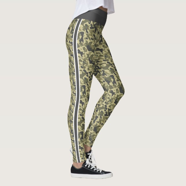 Leggings camuflaje verde militar franja blanca y gris (Derecha)