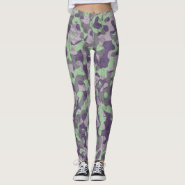 Leggings camuflaje verde y púrpura abstracto