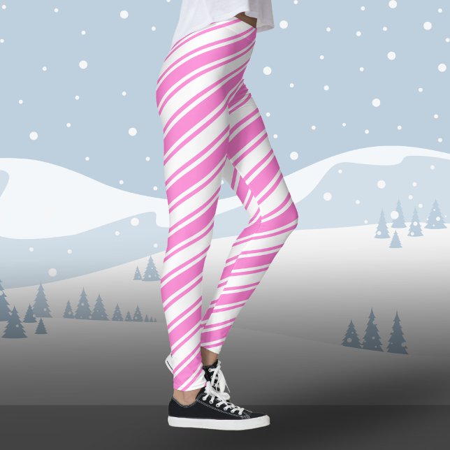Leggings Candy Cane Diagonal Stripe Navidades de color rosa (Subido por el creador)