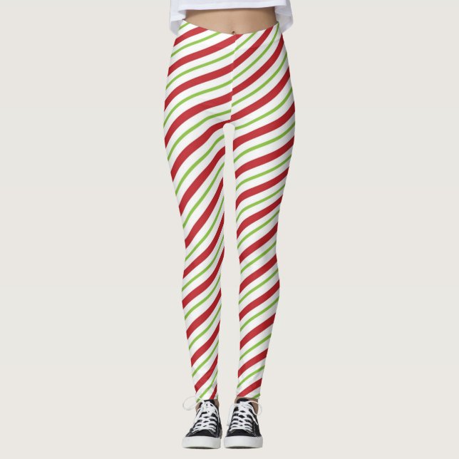 Leggings Candy Cane Navidades a rayas rojo y verde (Anverso)