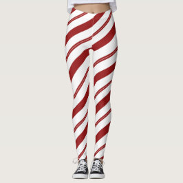 Leggings Candy Cane Red Striped Navidades Peppermint