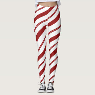 Leggings Candy Cane Red Striped Navidades Peppermint