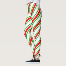 Leggings Candy Cane Stripes Red Green Navidades Blancos