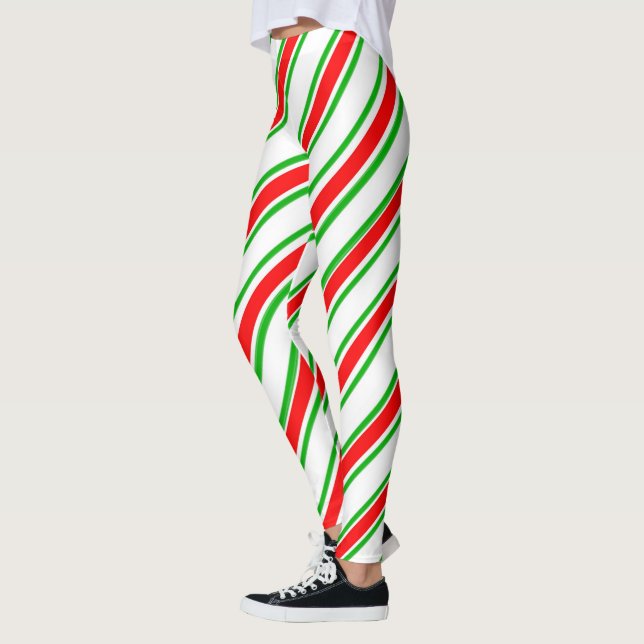 Leggings Candy Cane Stripes Red Green Navidades Blancos (Izquierda)