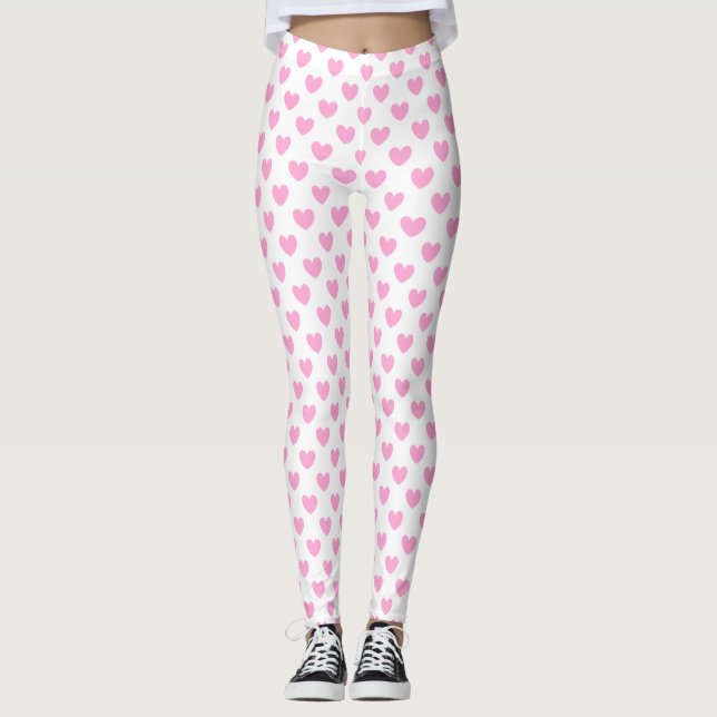 Leggings Candy de algodón Corazón de polka rosa en blanco (Anverso)