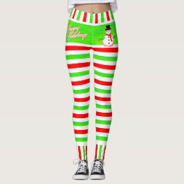 Leggings Candy Striped Elf feliz fiesta con Snowman