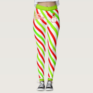 Leggings Candy Striped Feliz y festivo con hombre de nieve