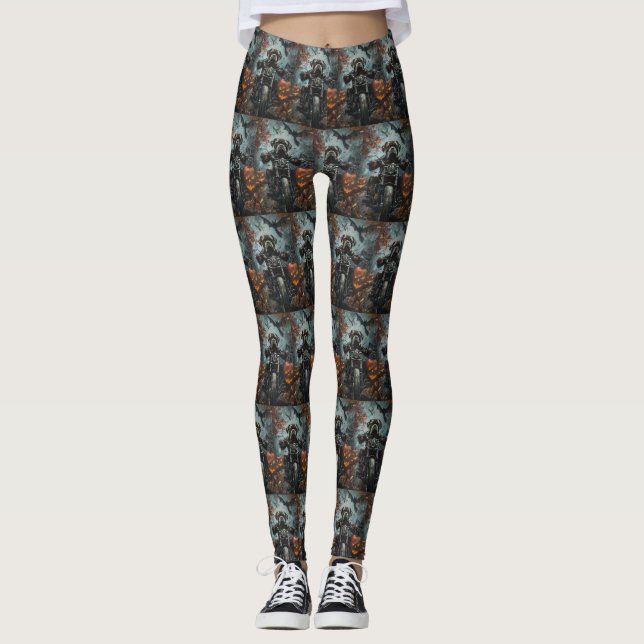 Leggings Cane Corso montando motocicleta Halloween aterrado (Anverso)