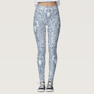 Leggings Cangrejo y maleza marina, verano costero en blanco