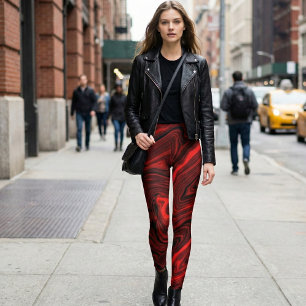 Leggings Canica Crimson Vortex: Remolino Audaz Rojo y Negro