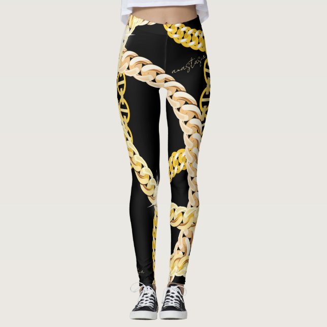 Leggings Cañones de oro y negro elegantes (Anverso)