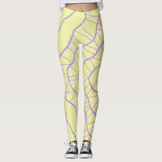 Leggings Caos Resumen Amarillo con líneas violetas
