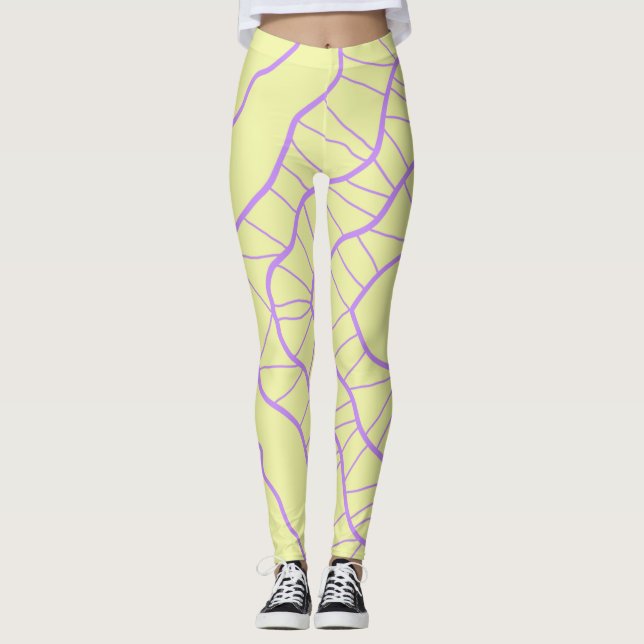 Leggings Caos Resumen Amarillo con líneas violetas (Anverso)