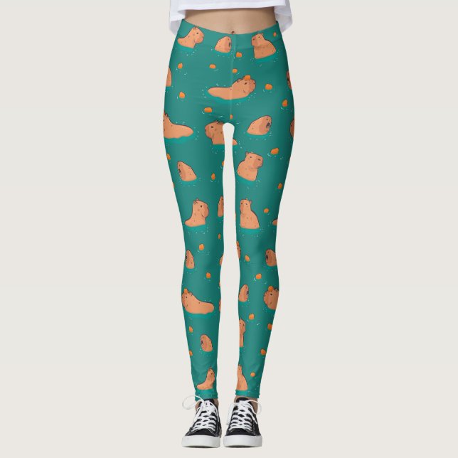 Leggings capibaras flotantes con naranja (Anverso)