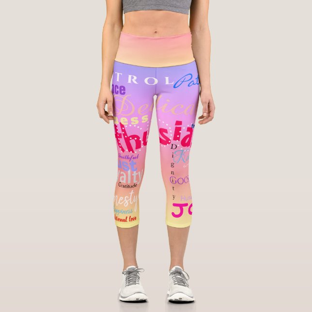 Leggings Capri 24 rasgos positivos Cualidades humanas Yoga HWCL (Anverso)