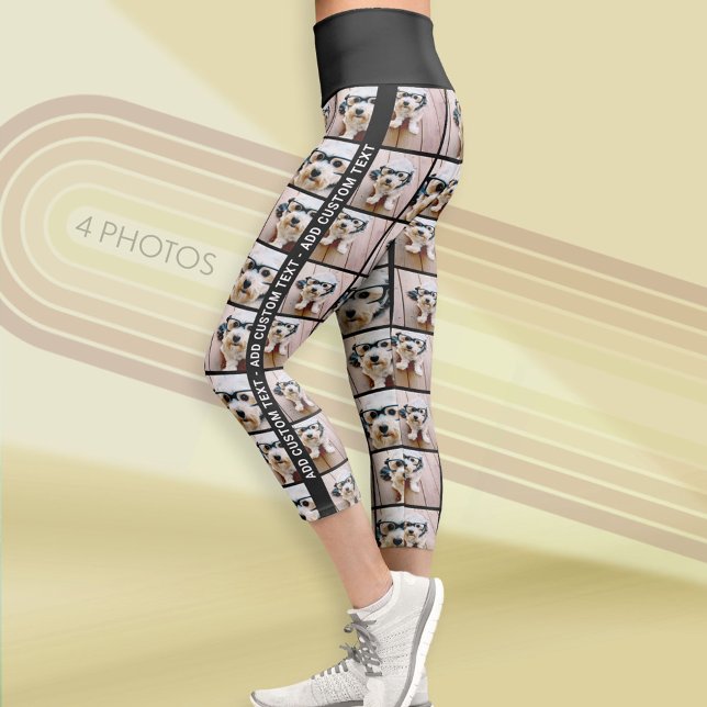 Leggings Capri 4 Collage de fotos con texto Personalizado a los l (Custom Photo Leggings)
