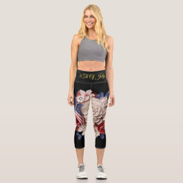 Leggings Capri 4 De Julio: Flores Patrióticas 3D