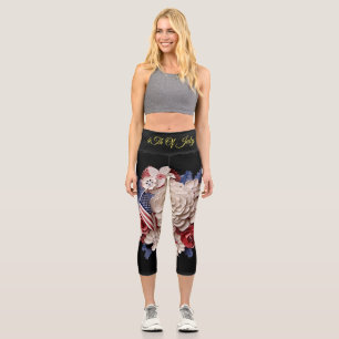 Leggings Capri 4 De Julio: Flores Patrióticas 3D