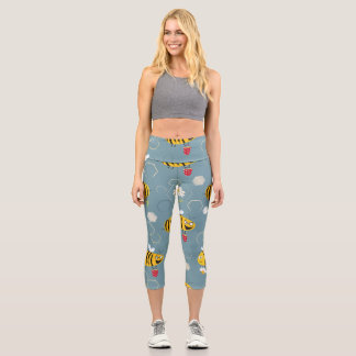 Leggings Capri Abejas Polinizantes, Escena Jardín Floriente.