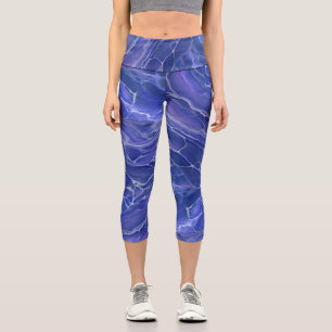 Leggings Capri Abstracción acrílica de Mármol Azul de Lavanda