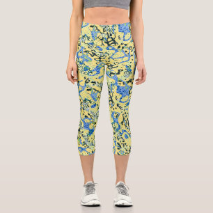 Leggings Capri Abstracción gráfica con manchas negras y amarillas