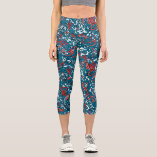 Leggings Capri Abstracción gráfica Verde azulada en blanco negro 